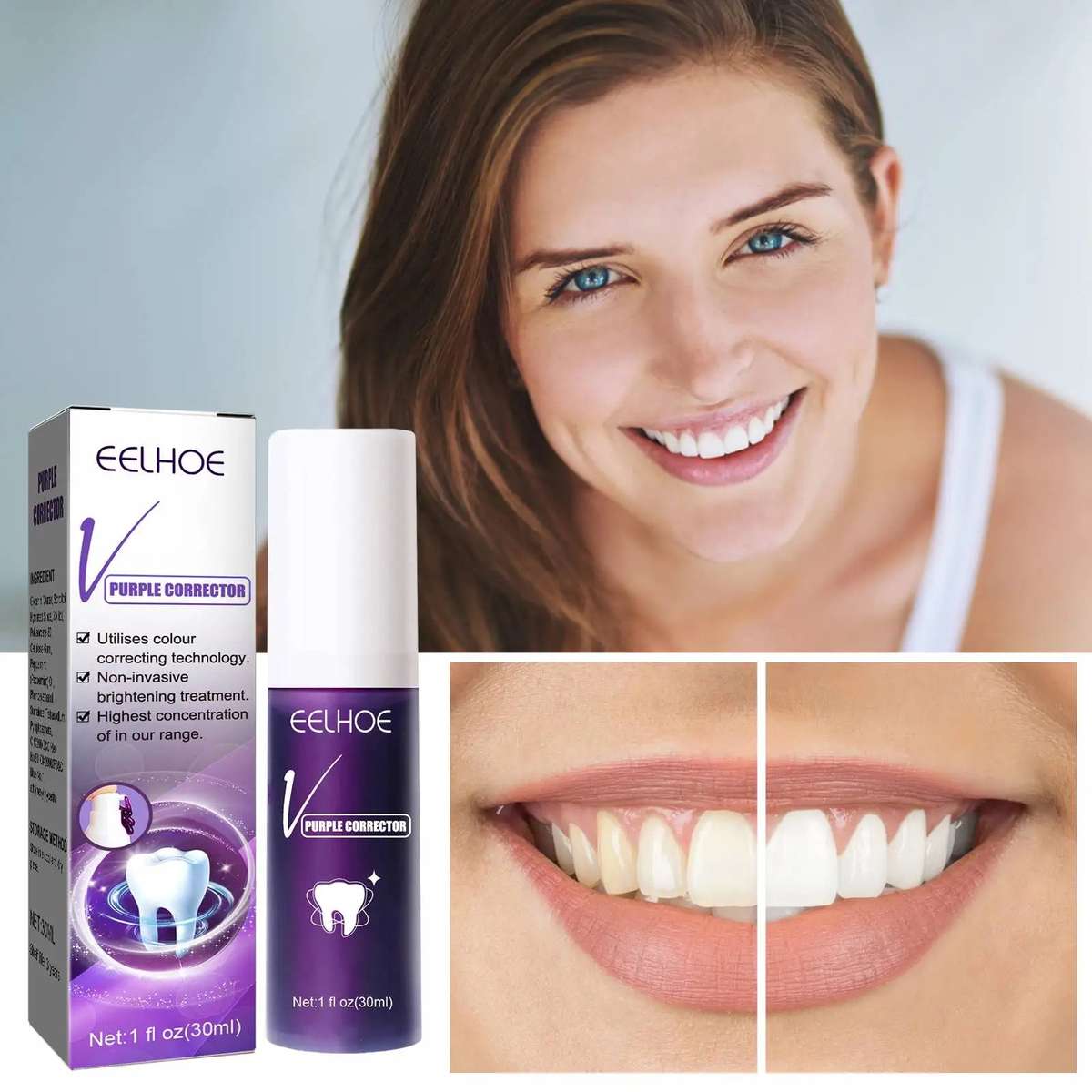 V34 Purple Corrector Teeth Whitening Toothpaste Stain Remover 30ml PROMO-2-FOR-1