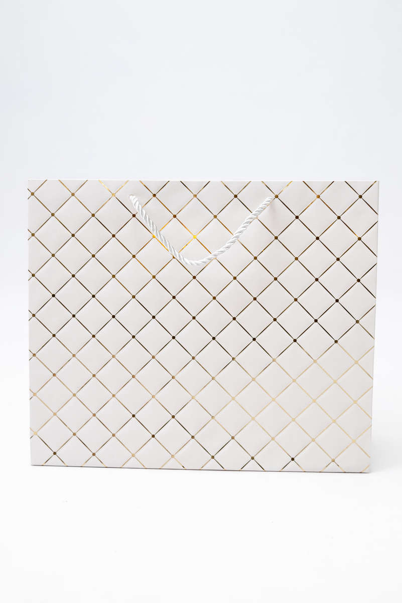 Senza Luxury Gift Bag Embossed With Handles White & Gold 420mm X 310mm