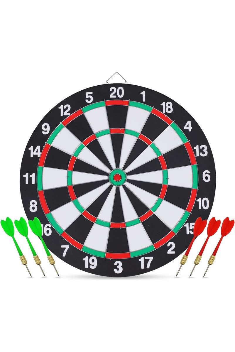 Dart Board Set,Double-Sided 15 Inch With 6 Steel-Plastic Darts