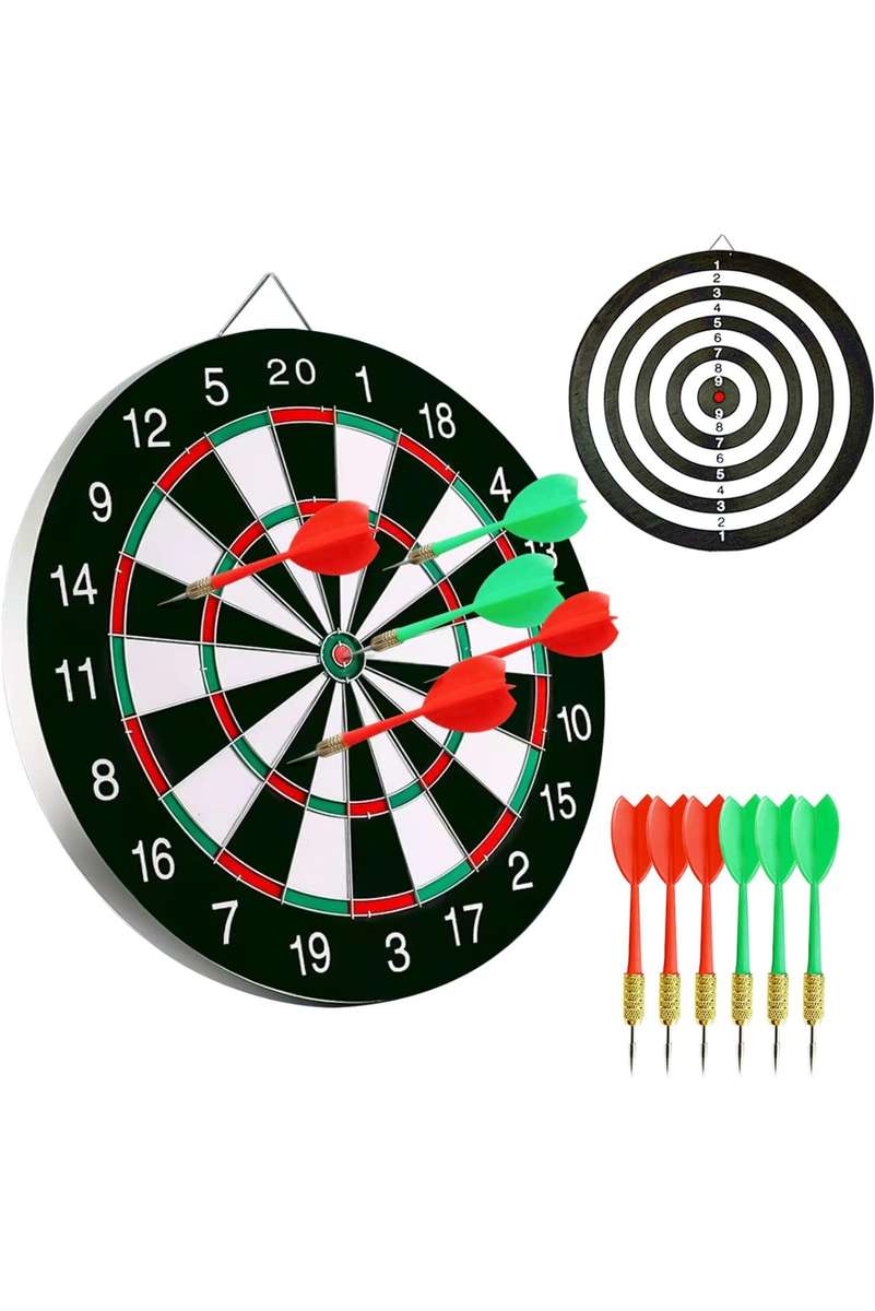 Dart Board Set,Double-Sided 17 Inch With 6 Steel-Plastic Darts