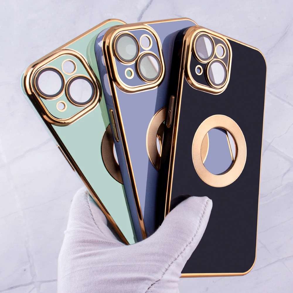 Luxury Silicone Electroplate CD Pattern Gold Embossed Case For iPhone MagSafe-Compatible 14 Pro M...