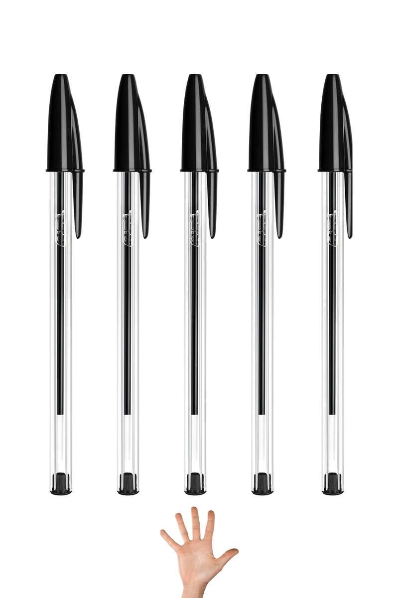 Set Of 5 Cristal Smooth Ballpoint Pen, Medium Point Black