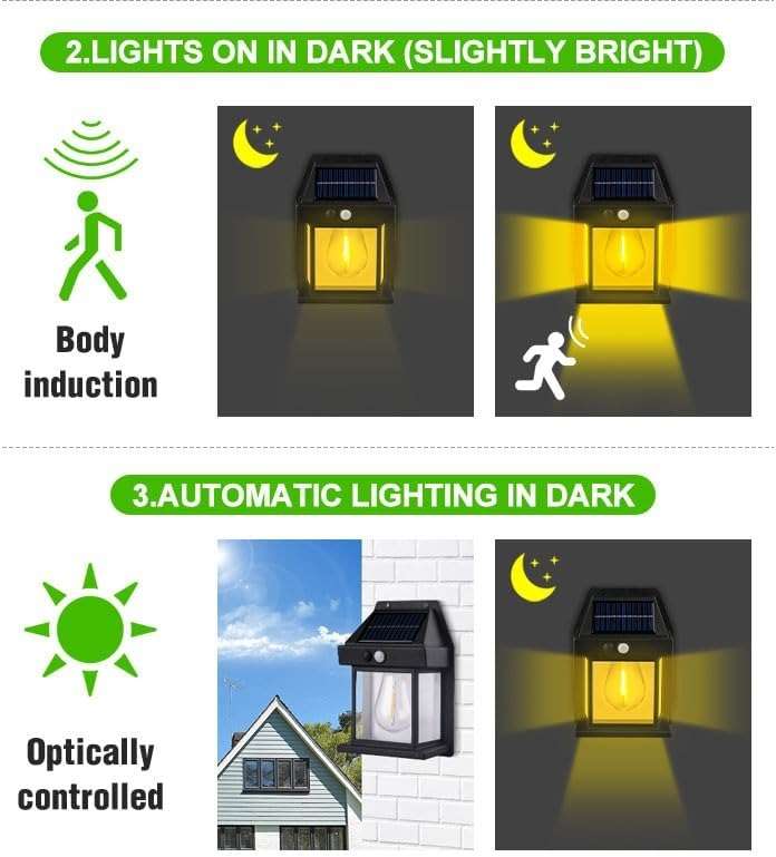 Solar Powered Outdoor Wall Lights, Sunrise and Sunset Motion Sensor