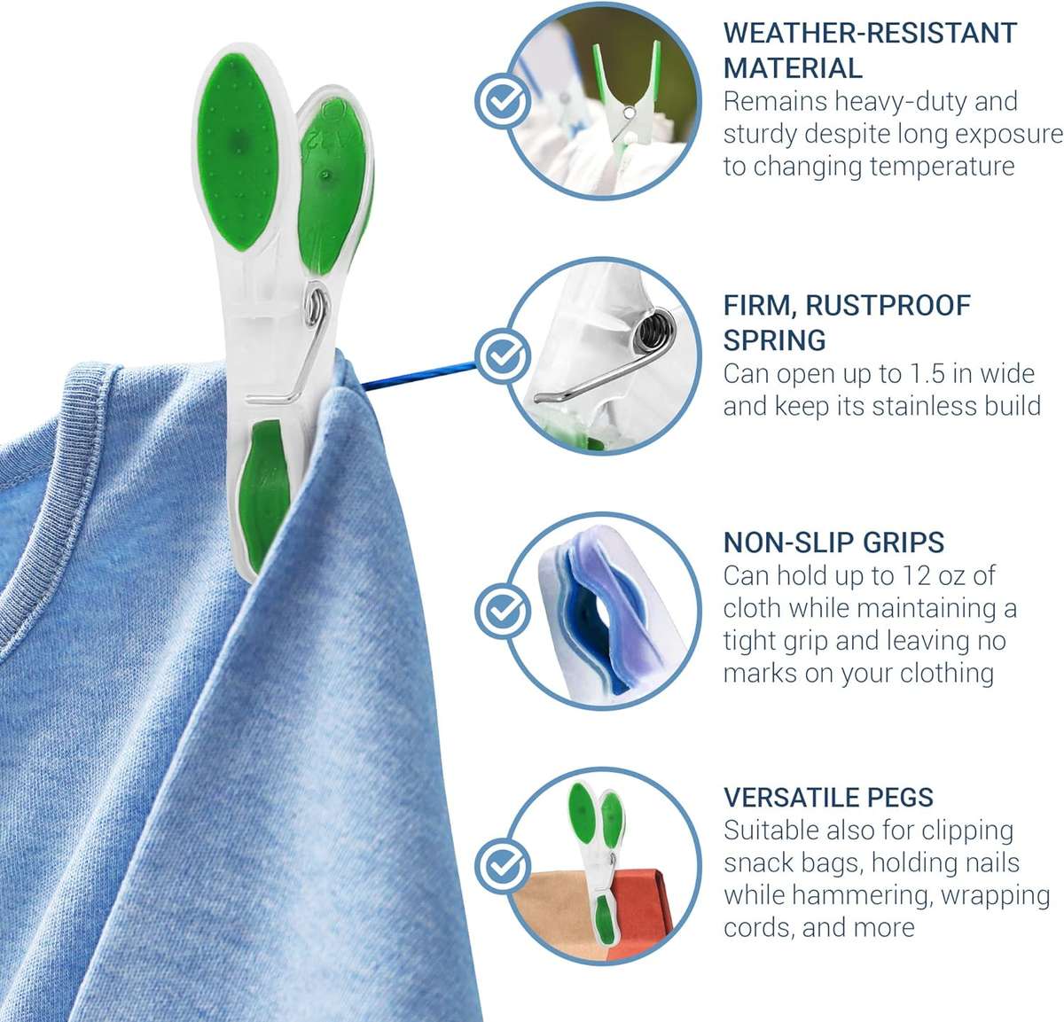 20pcs Plastic Pegs Heavy Duty With Finger Grip & Clothes Dbl Grip 80mm