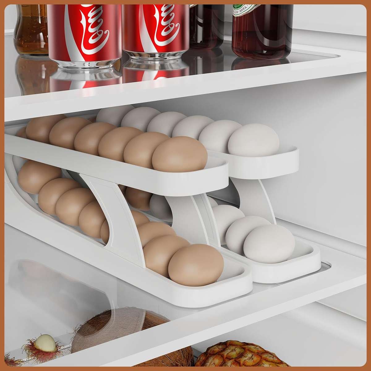 Auto Rolling Egg Holder For Refrigerator Storage Container
