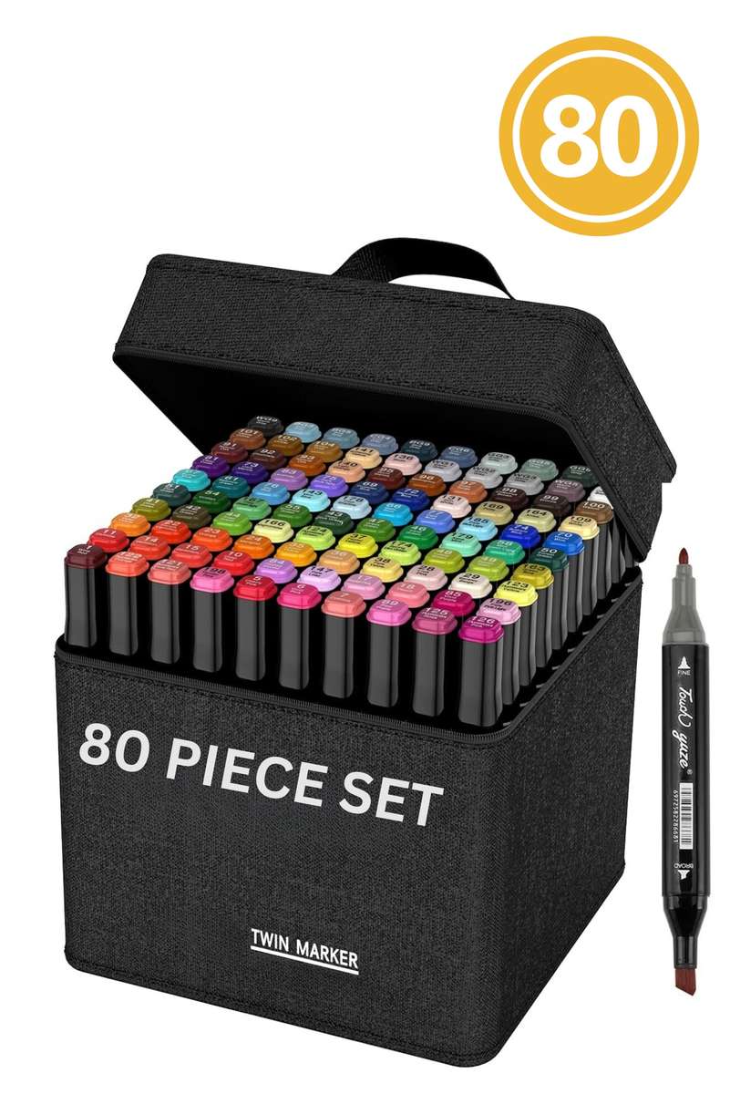 Dual Tip Head Colouring Marker Pen Set With Carry Bag 80s