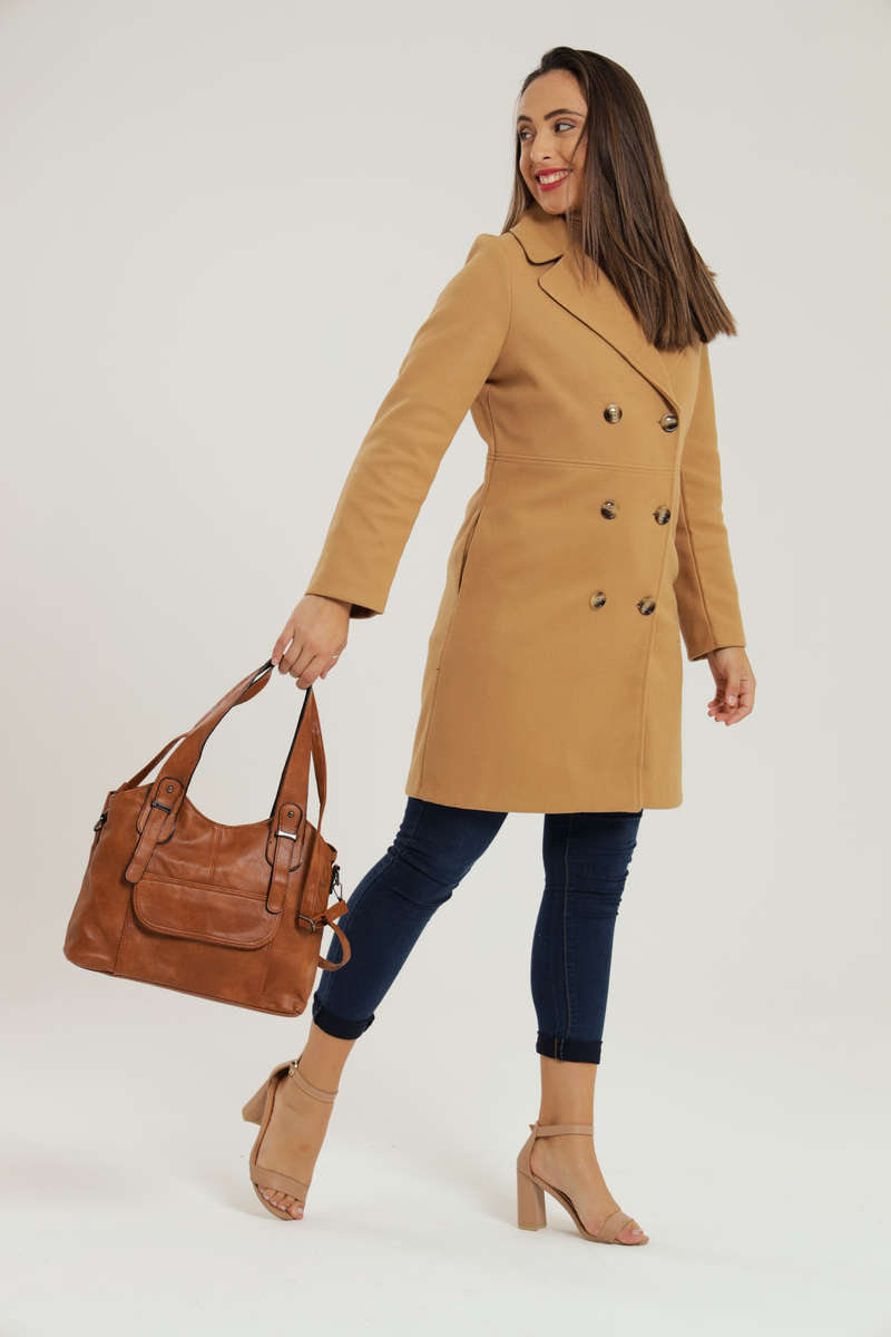 Ladies Faux Leather Handbag With Multiple Compartments Brown