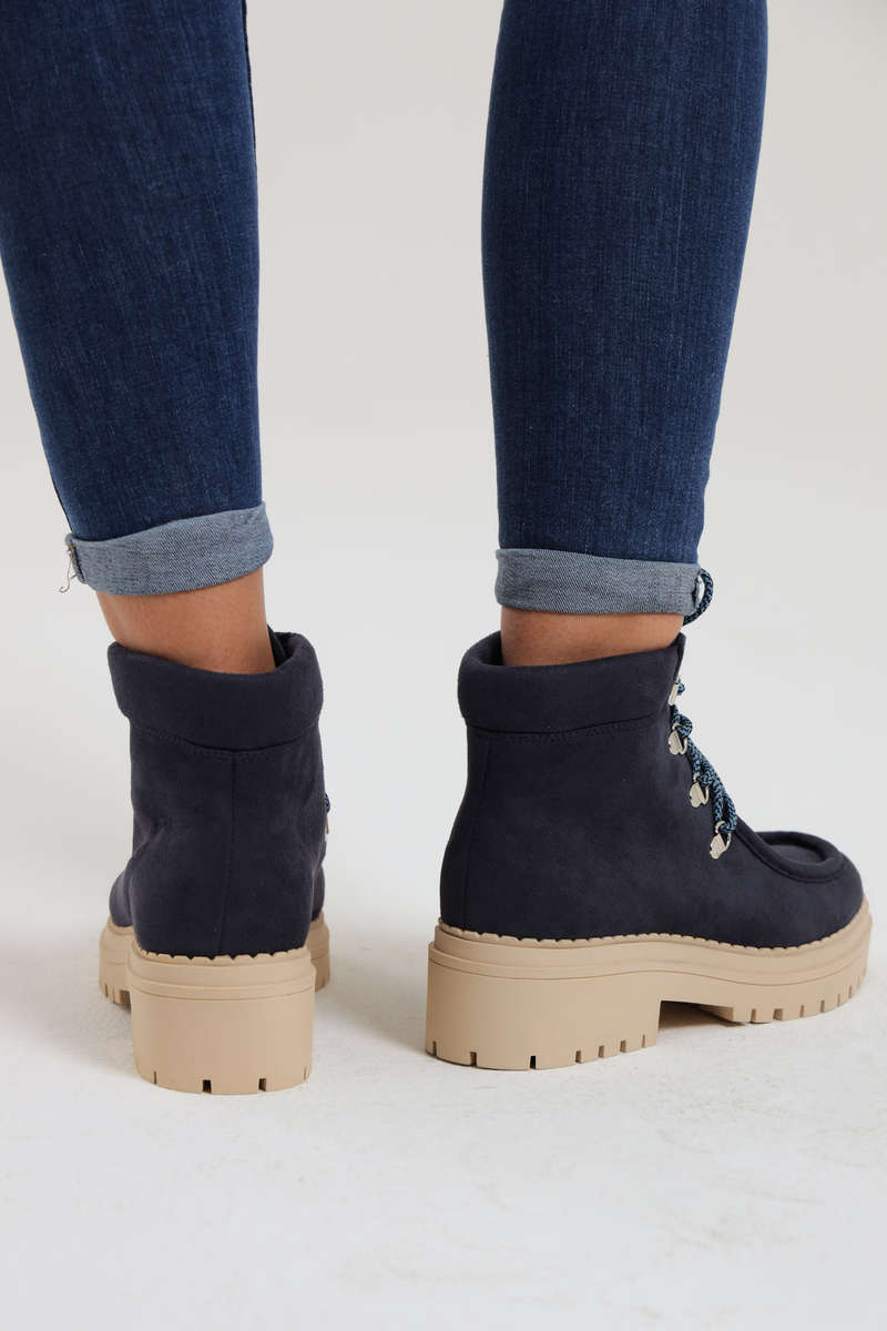 Indigo Rd Lace Up Chunky Ankle Boots Navy