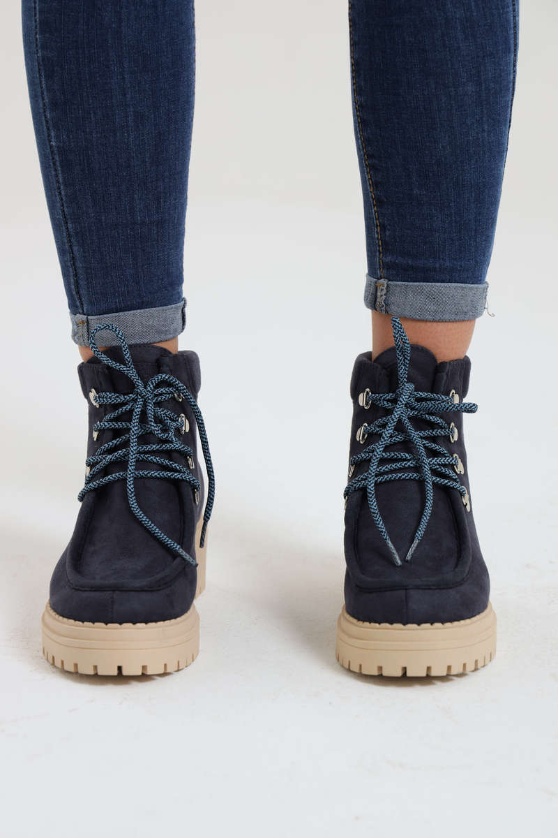 Indigo Rd Lace Up Chunky Ankle Boots Navy