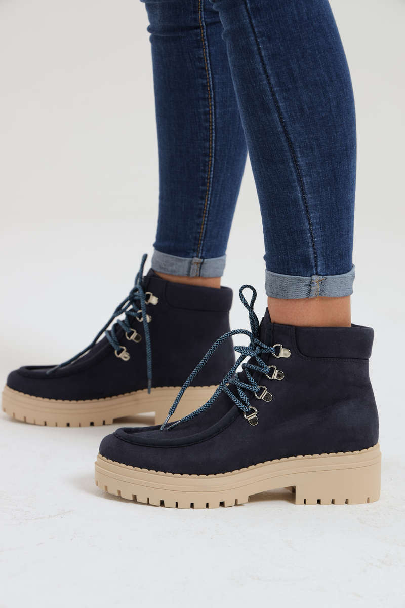 Indigo Rd Lace Up Chunky Ankle Boots Navy