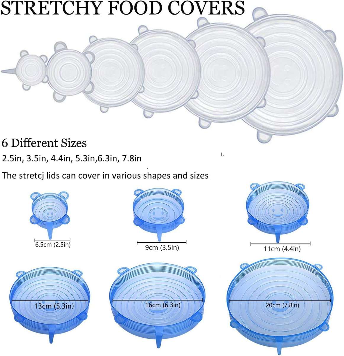 6 Pcs Silicone Stretch Food & Storage Covers