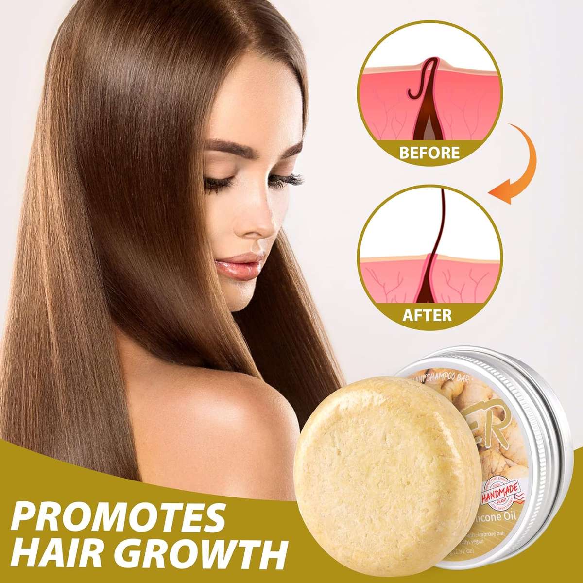 2 Pcs Ginger Hair Regrowth Shampoo Bar 60g