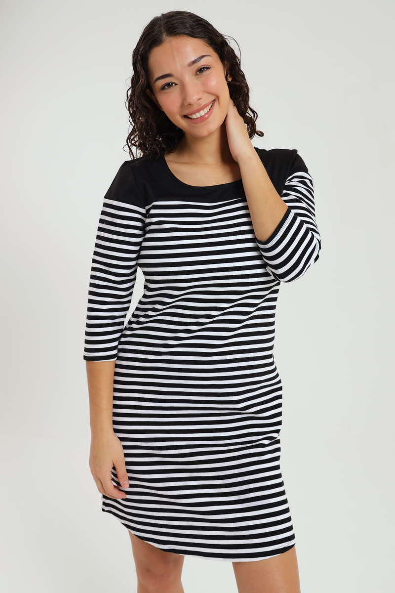 Cassidy 3/4 Sleeve Knee Length Striped Evening or Office Dress