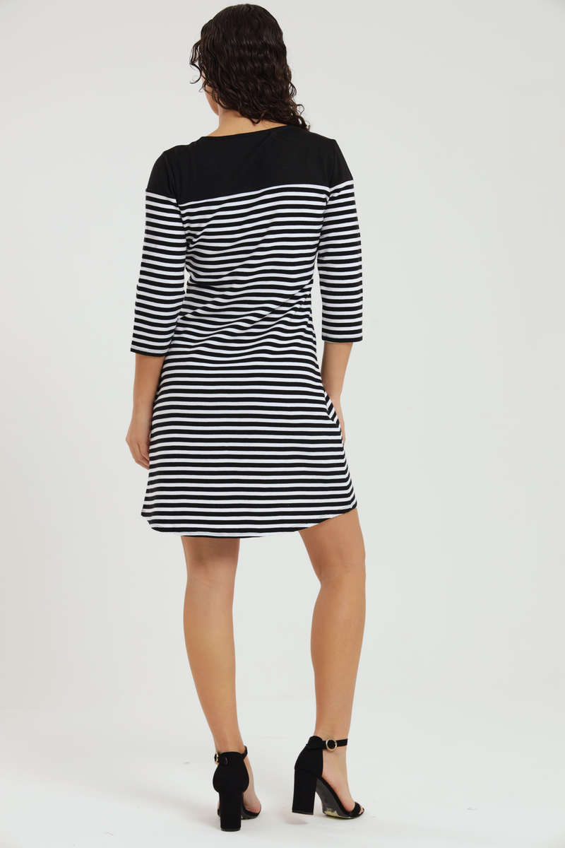 Cassidy 3/4 Sleeve Knee Length Striped Evening or Office Dress