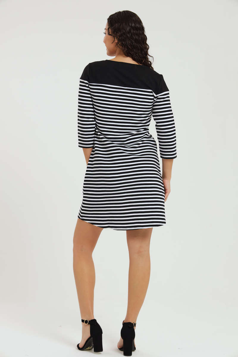 Cassidy 3/4 Sleeve Knee Length Striped Evening or Office Dress