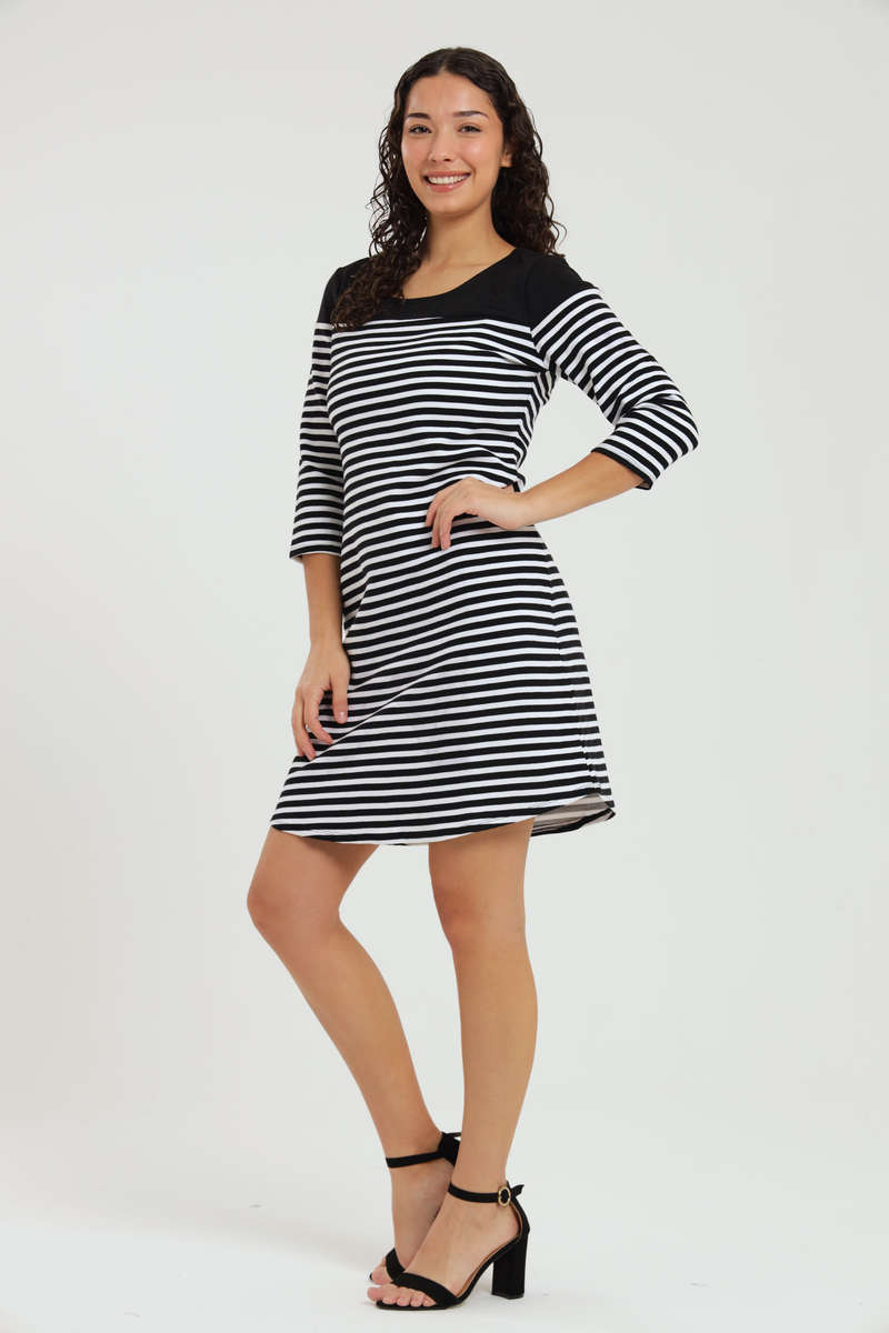 Cassidy 3/4 Sleeve Knee Length Striped Evening or Office Dress