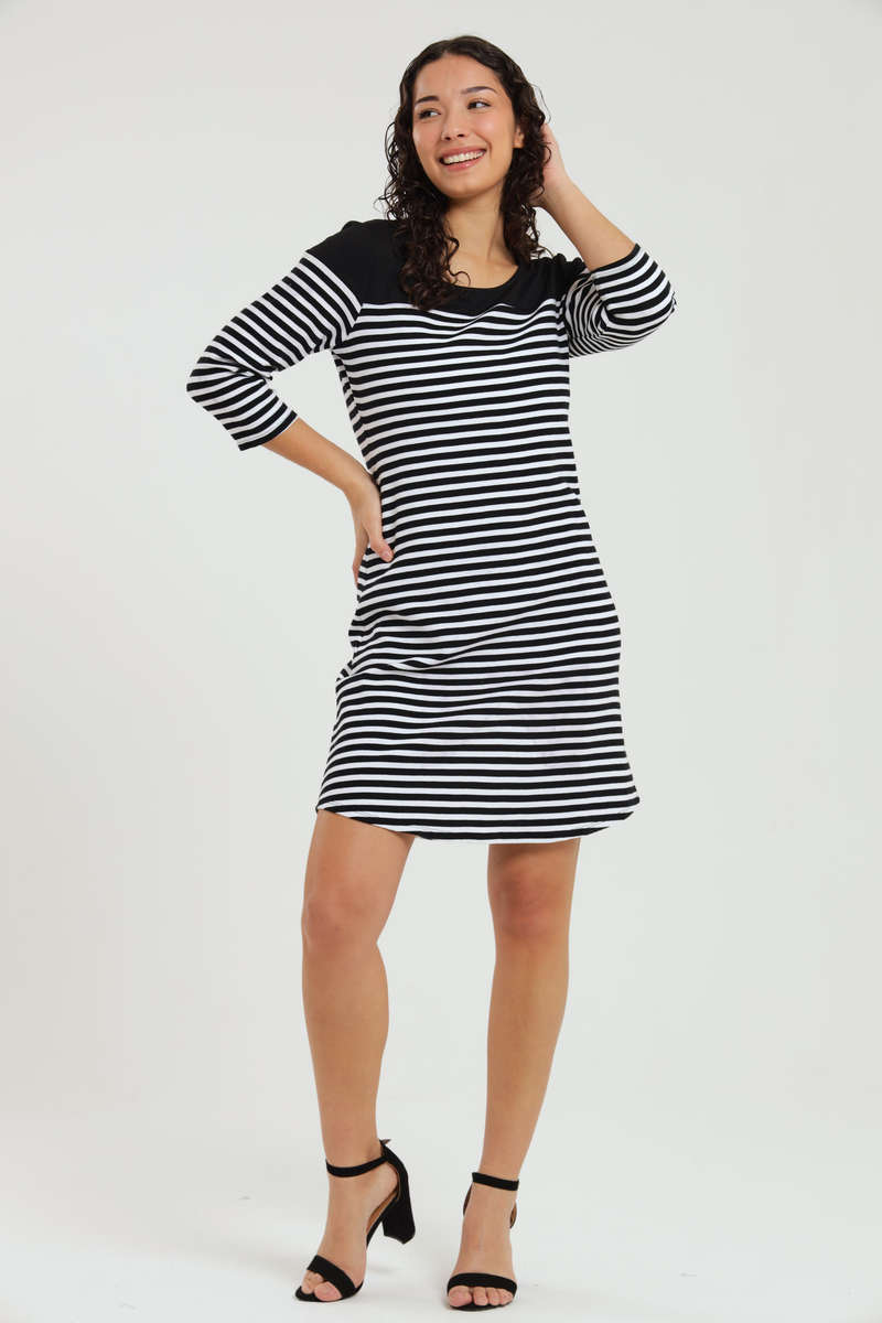 Cassidy 3/4 Sleeve Knee Length Striped Evening or Office Dress