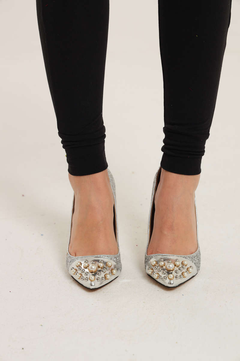 Karl Lagerfeld Silver Pointy High Heels Stiletto