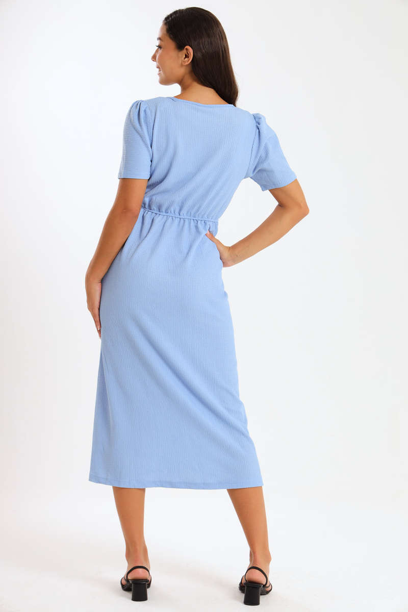 Chic V-Neck Puff Sleeve Midi Dress