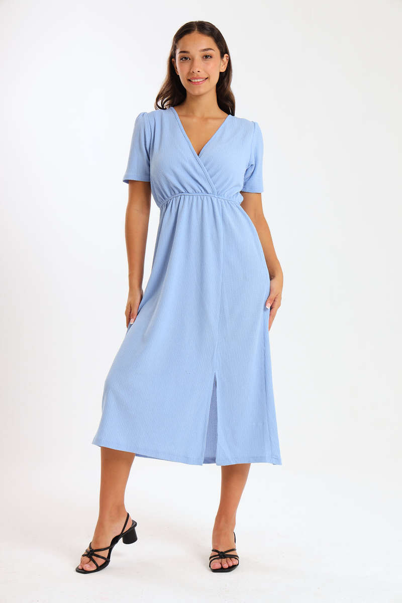 Chic V-Neck Puff Sleeve Midi Dress