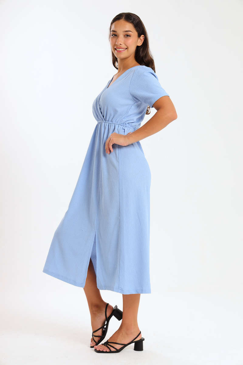 Chic V-Neck Puff Sleeve Midi Dress