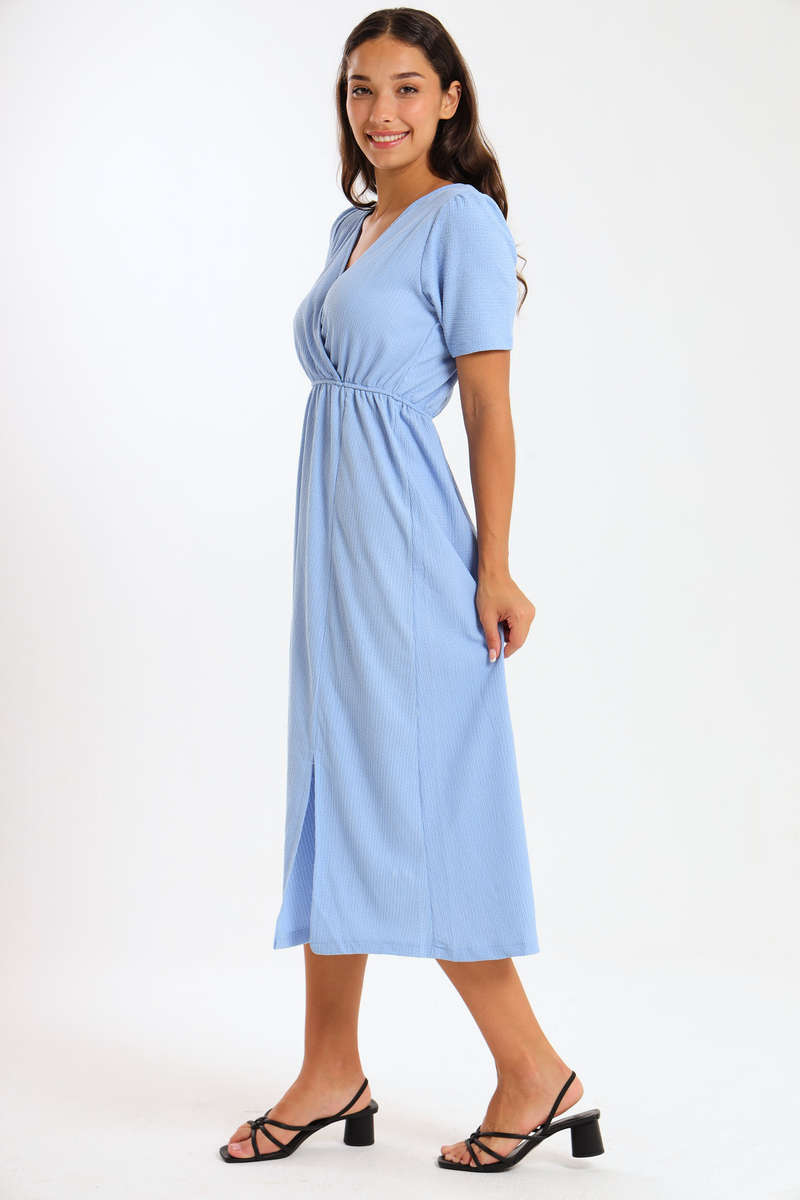 Chic V-Neck Puff Sleeve Midi Dress