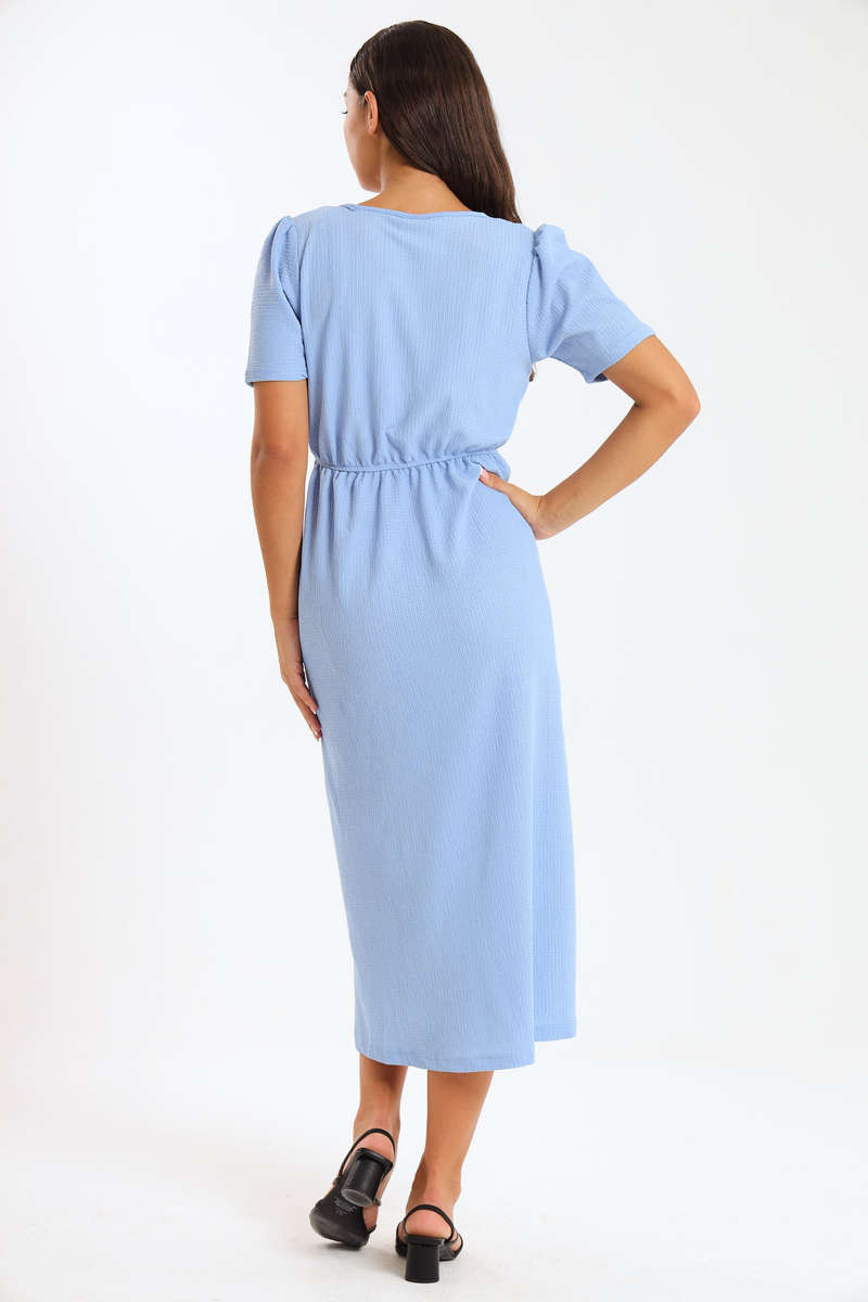 Chic V-Neck Puff Sleeve Midi Dress