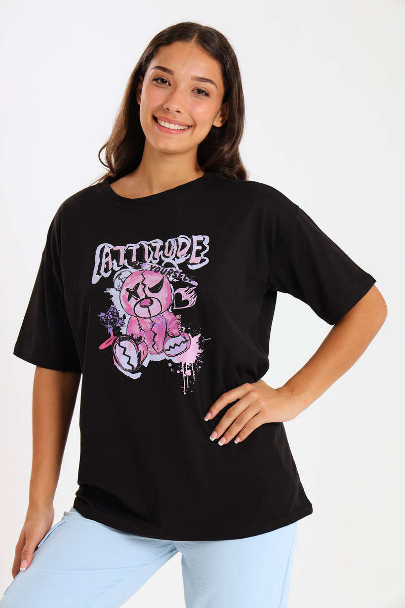 Ladies Printed Slogan Maxi T-shirts