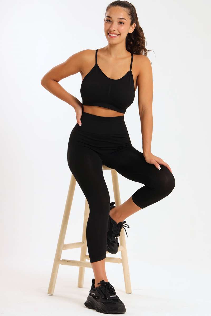 Senza® Matching 2 Piece Running High Impact Gym Set With Matching Leggings &amp; Yoga Crop Top Bra