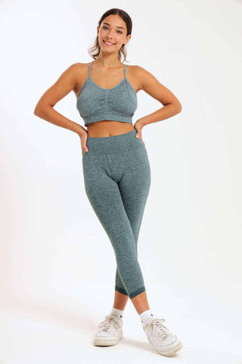 Senza® Matching 2 Piece Running High Impact Gym Set With Matching Leggings &amp; Yoga Crop Top Bra