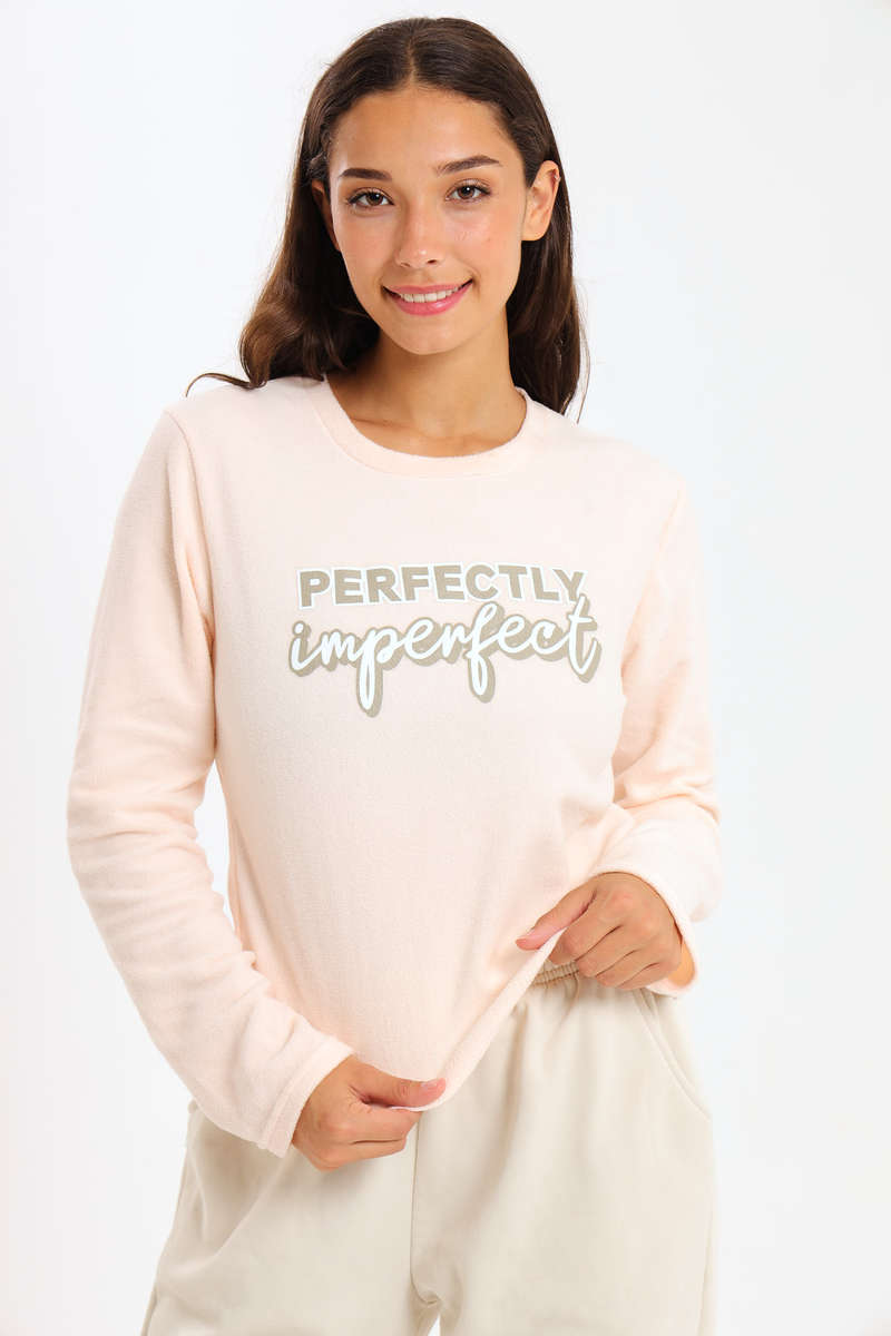 Ladies Long Sleeve Fleece Line Pyjama Tops