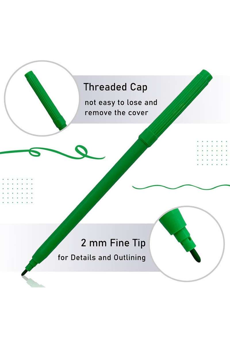 Senza® 12 Felt Tip Pens Fine Fibre Tipped Drawing Markers Colouring Pens