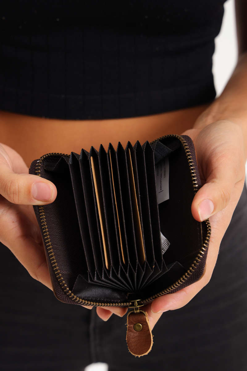 Camel Mountain RFID Geniun Leather Zipp-Around Multiple Card Wallet