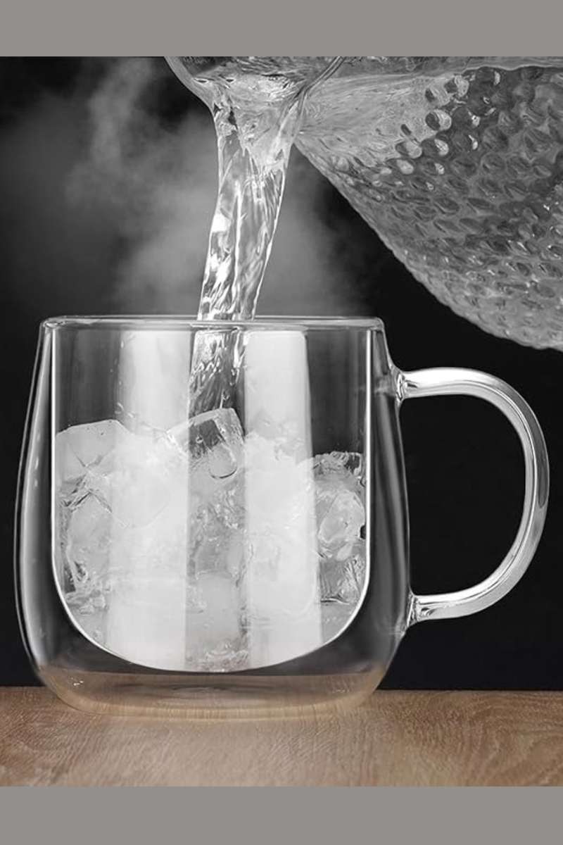 Senza® 2x 300ml Clear Double Wall Coffee Glass Mugs with Handle