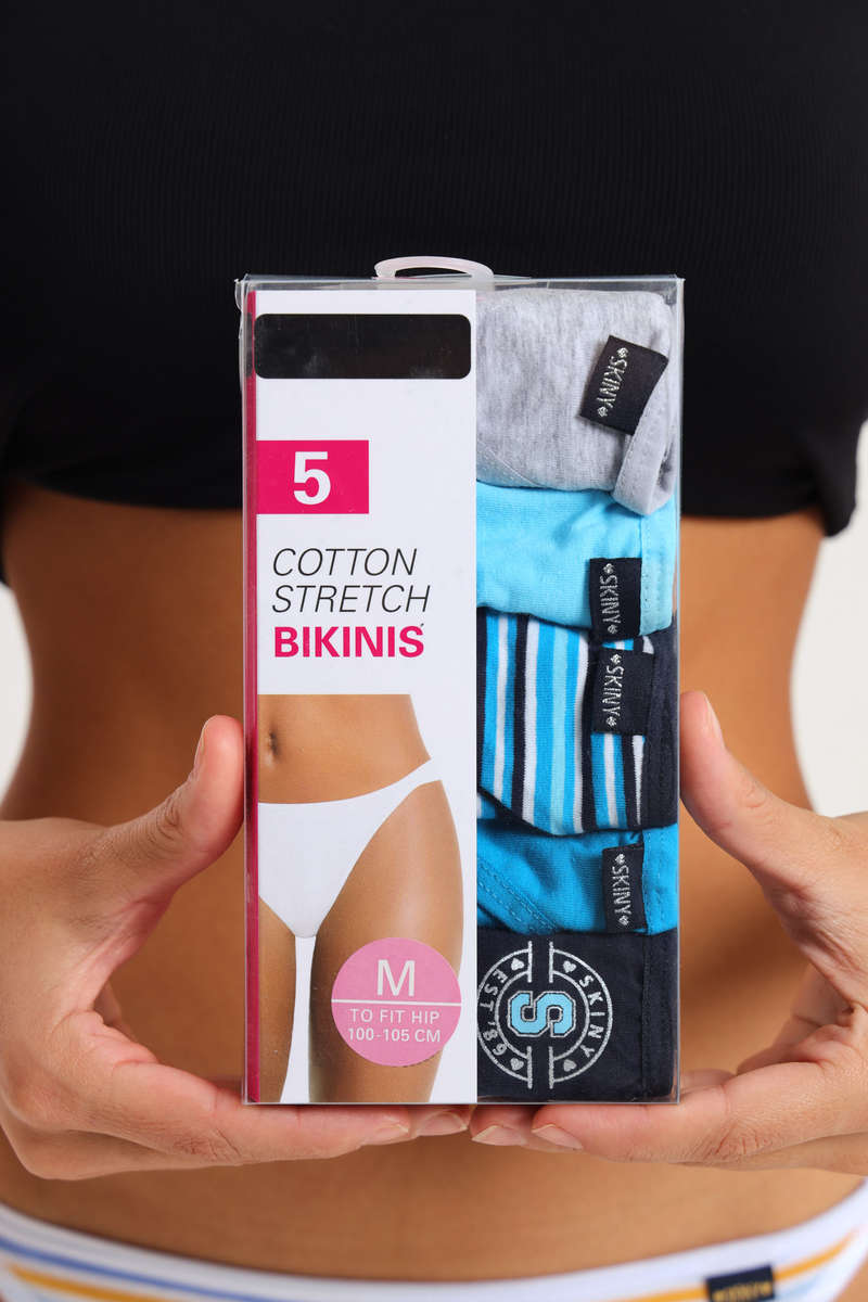 Branded 5 Pack Cotton Stretch Bikini Panties Assorted Box Pack