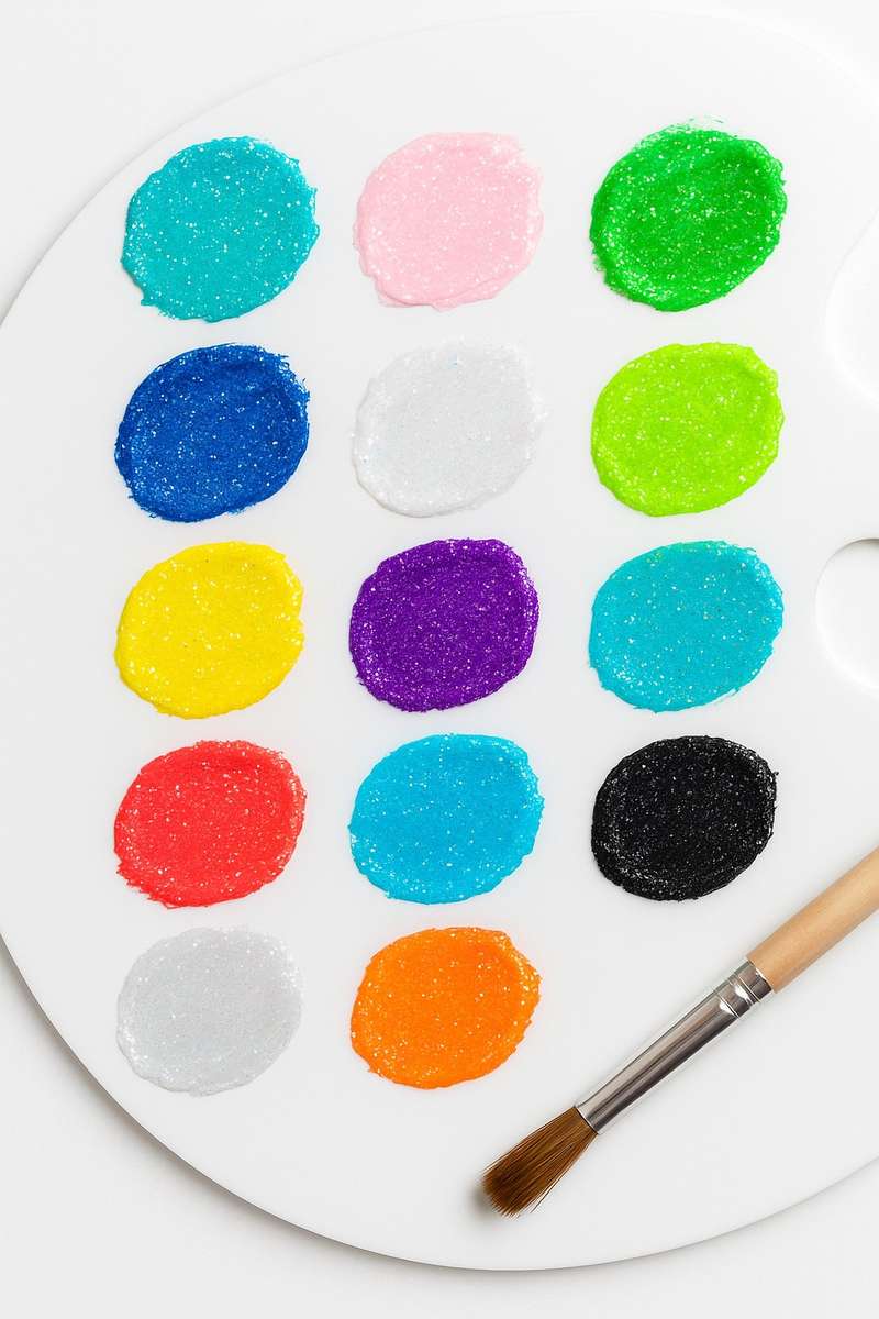 12 Colours and Brush Acrylic Glitter Paint Set
