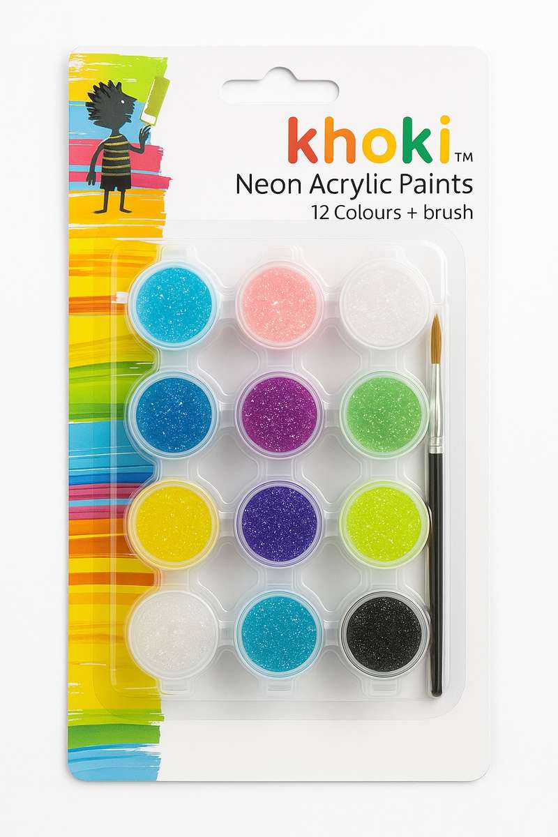12 Colours and Brush Acrylic Glitter Paint Set