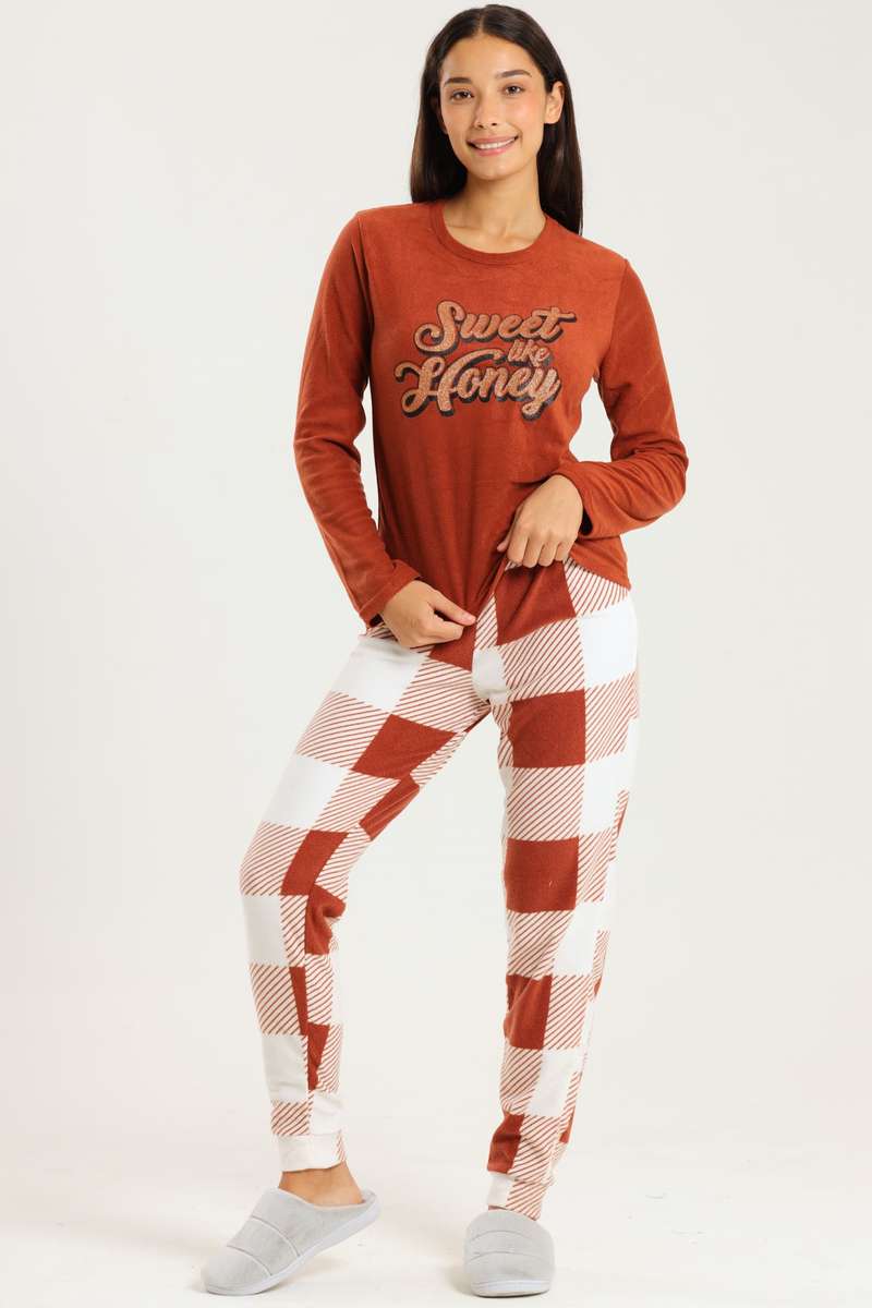 Ladies Microfleece Winter Long Sleeve Pyjama Set