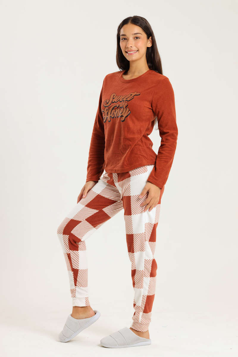 Ladies Microfleece Winter Long Sleeve Pyjama Set