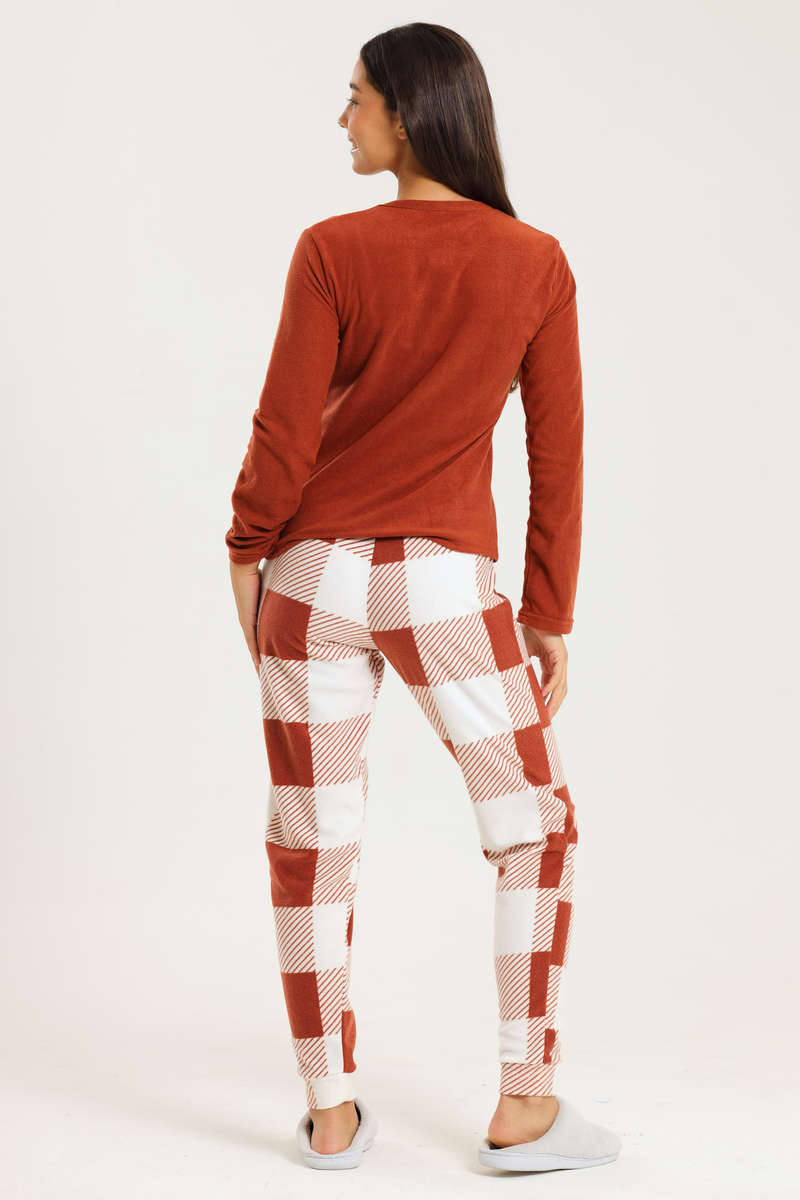 Ladies Microfleece Winter Long Sleeve Pyjama Set