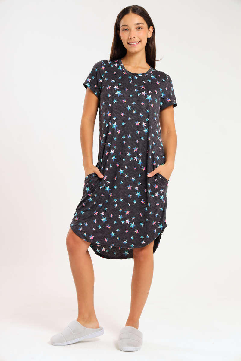 Ladies Short Sleeve Maxi Luxury Sleep Shirt With Pockets