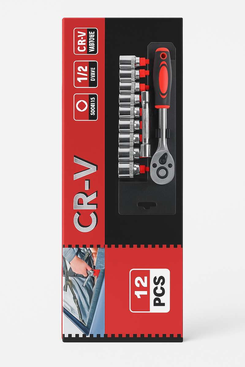 12 Piece 1/2" Socket & Ratchet Set with Extension Bar