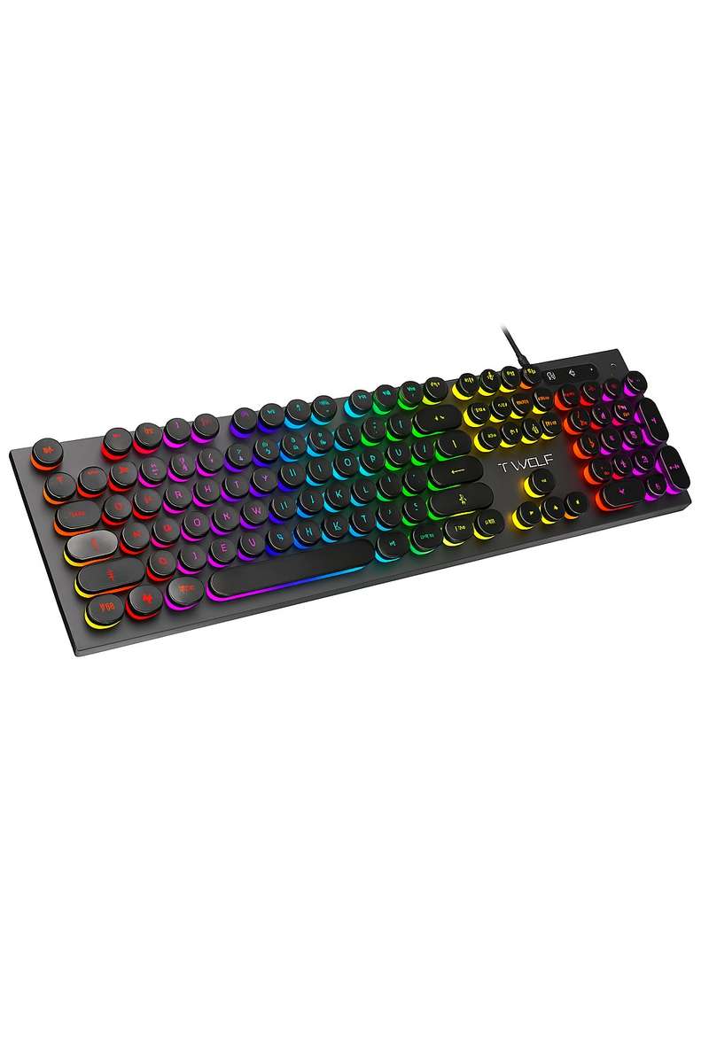 T-WOLF T80 Punk Retro Rainbow Gaming Wired Keyboard