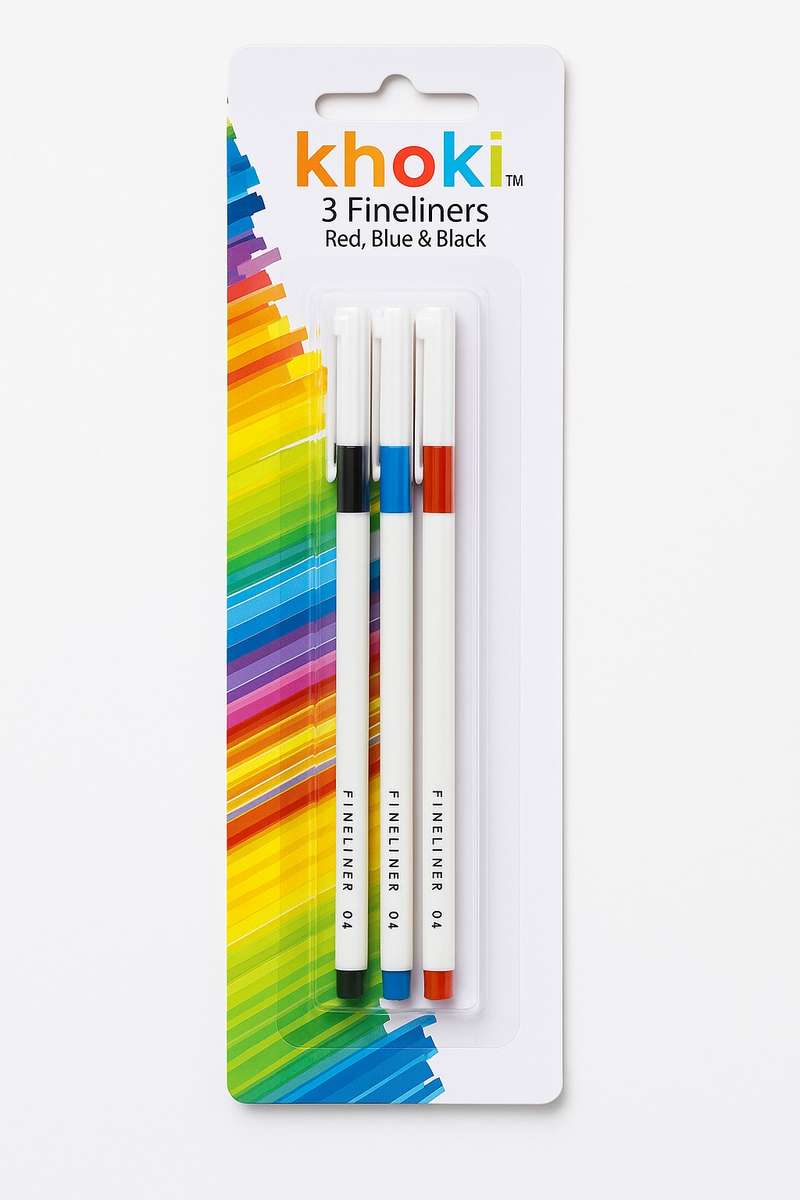 Khoki 3 Pack Fineliner Office Pens Black-Blue-Red