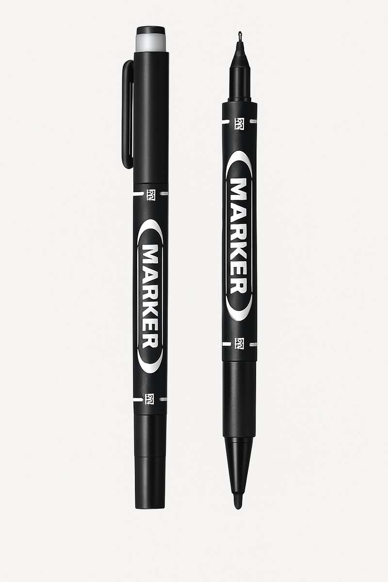 Permanent Black Marker Box of 10 Dual Tip With Fine Liner Pen