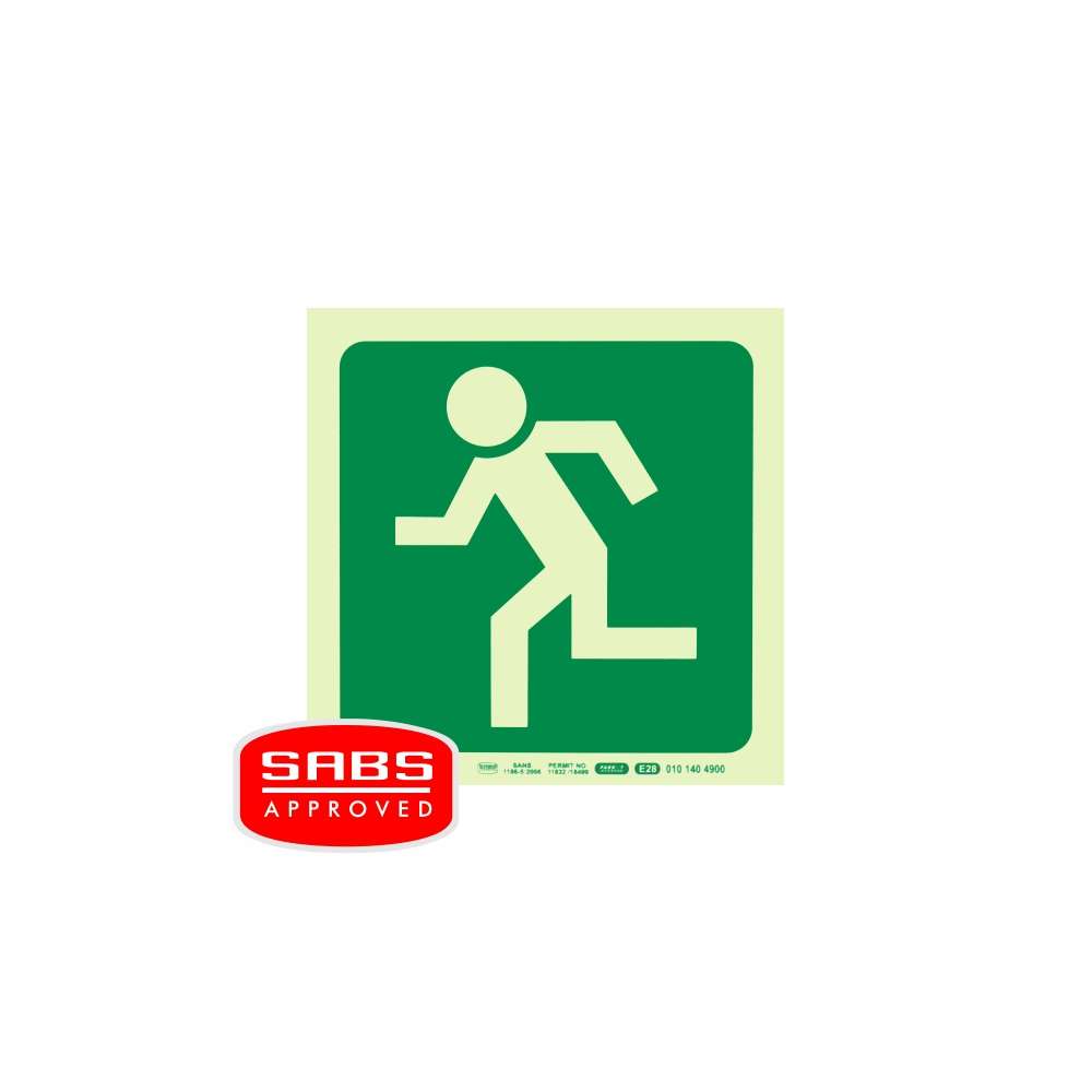 Photoluminescent 190MM Safety Sign - E28-Running Man Facing Left