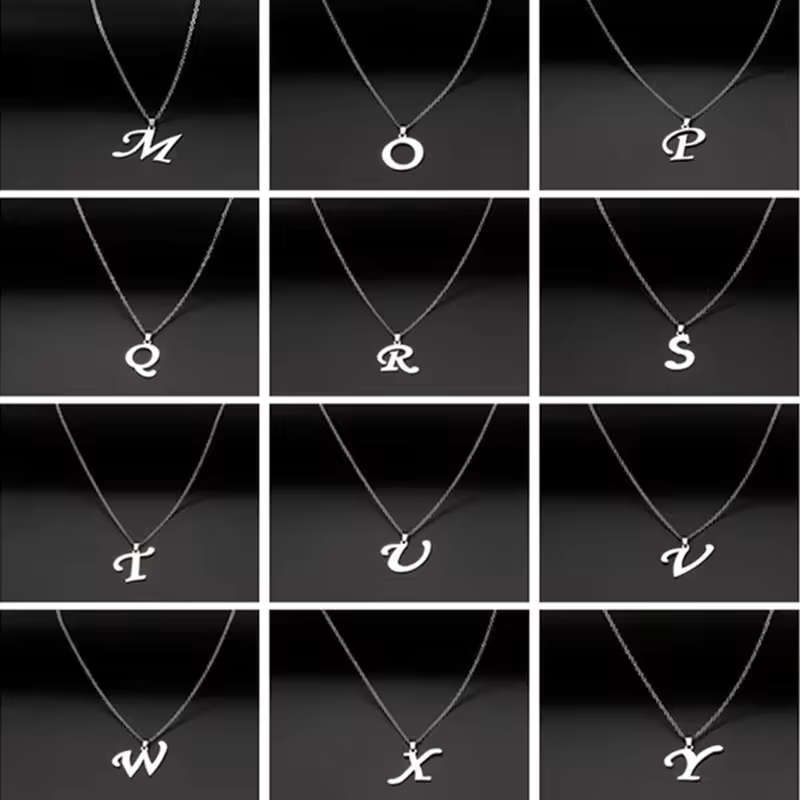 Genuine Letter ` A - Z ` Pendant Stainless Steel Necklace