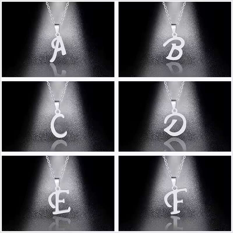 Genuine Letter ` A - Z ` Pendant Stainless Steel Necklace