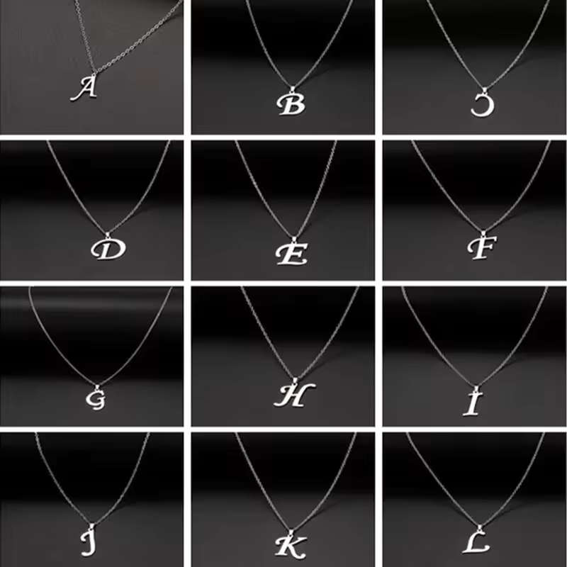 Genuine Letter ` A - Z ` Pendant Stainless Steel Necklace