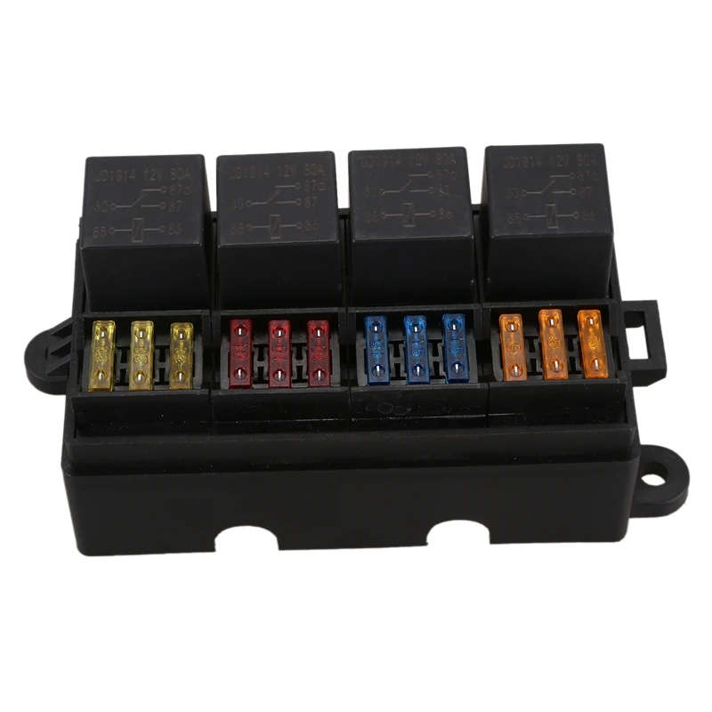 12 Way Blade Fuse Holder Box with Spade Terminals and Fuse 4PCS 4Pin 12V 80A Relays